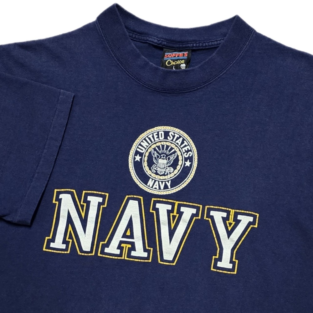 Mens L Vintage Soffe US Navy Emblem T Shirt Navy Blue USA Single Stitch